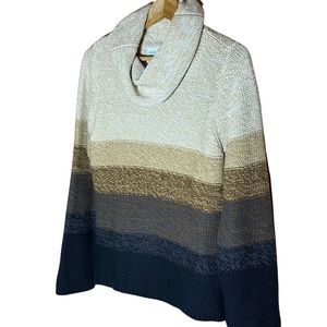 Gradient Tans Brown Striped Turtle Neck Villagers Claiborne Chunky Knit Sweater